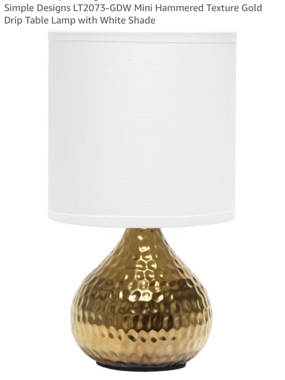 NWT Gold Hammered Mini Table Lamp with White Shade 9.5 in tall
